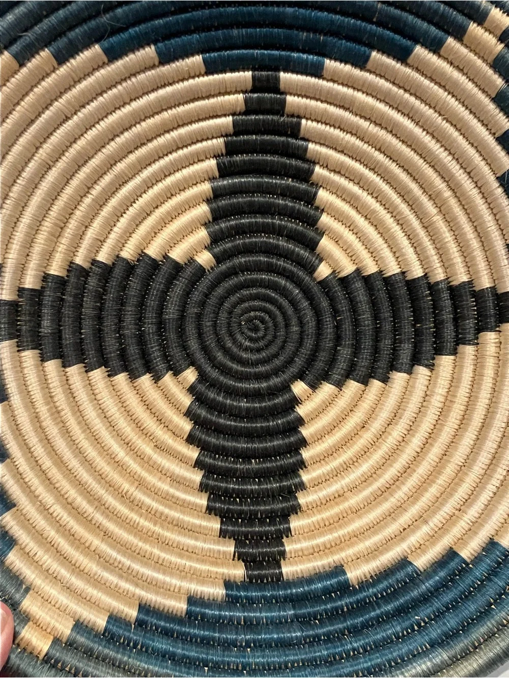 Handwoven Pictorial Wall Basket in Greens  & Cream